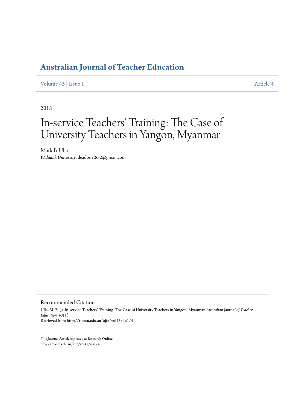 The Case of University Teachers in Yangon, Myanmar