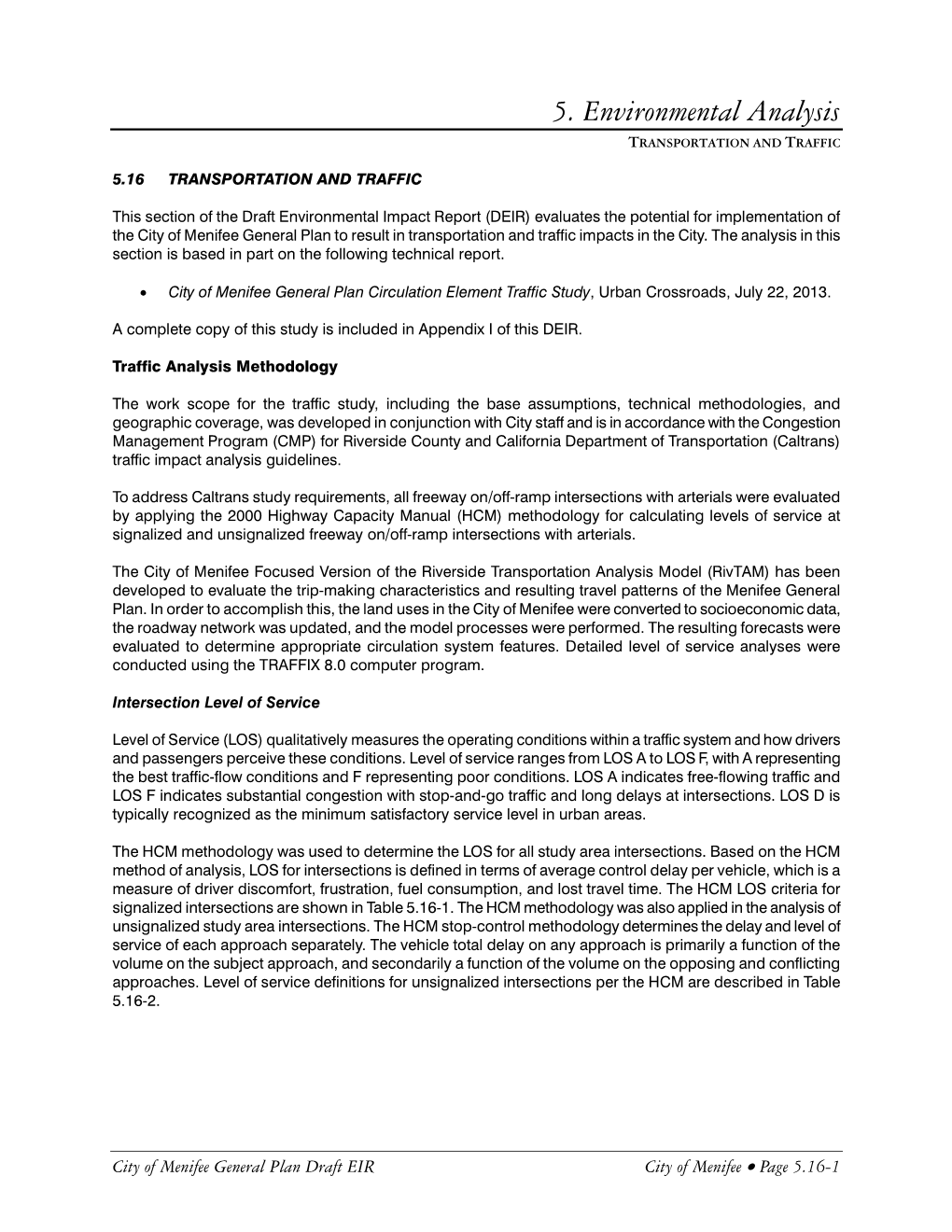 5. Environmental Analysis TRANSPORTATION and TRAFFIC