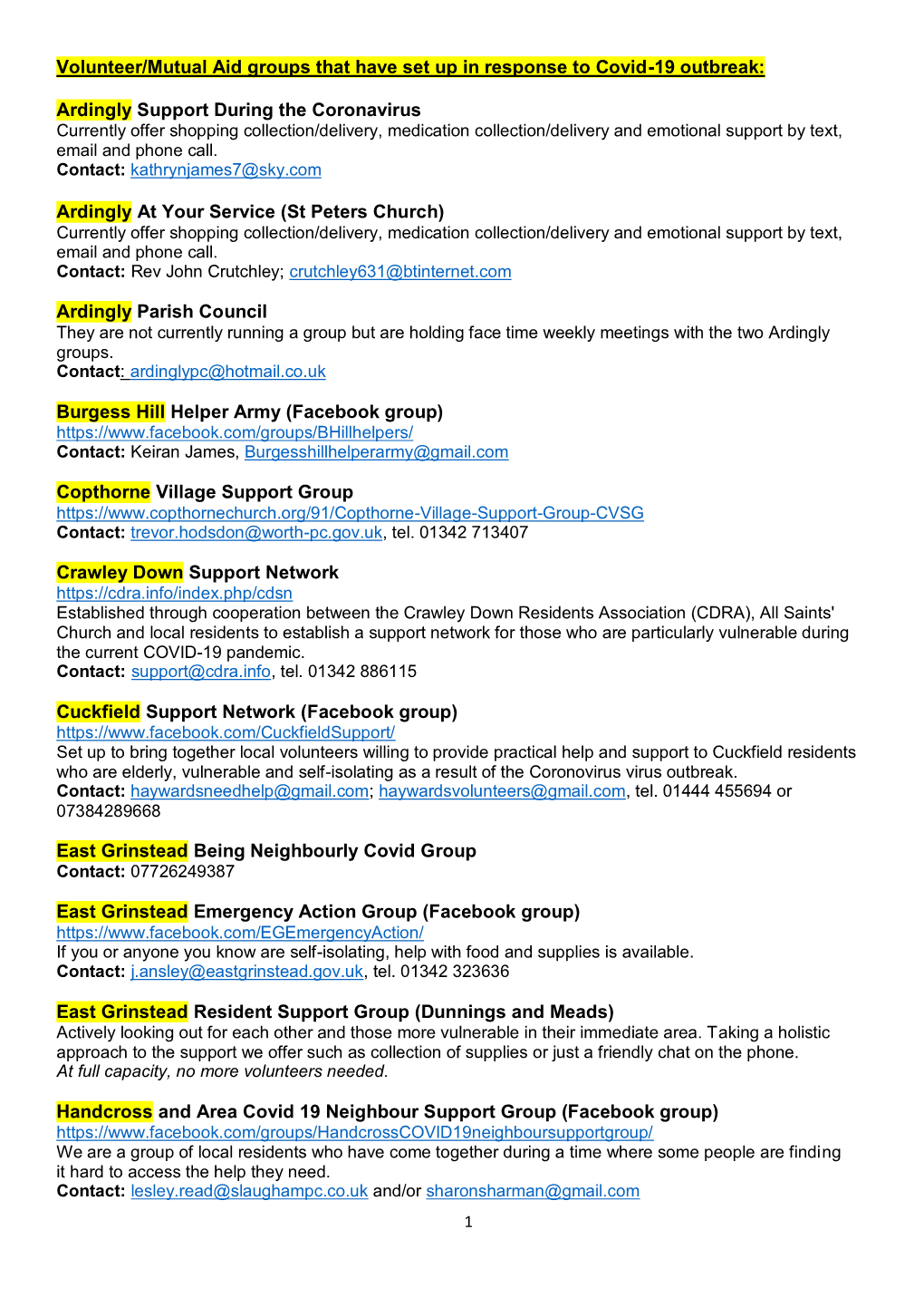 Volunteer/Mutual Aid Groups That Have Set up in Response to Covid-19 Outbreak