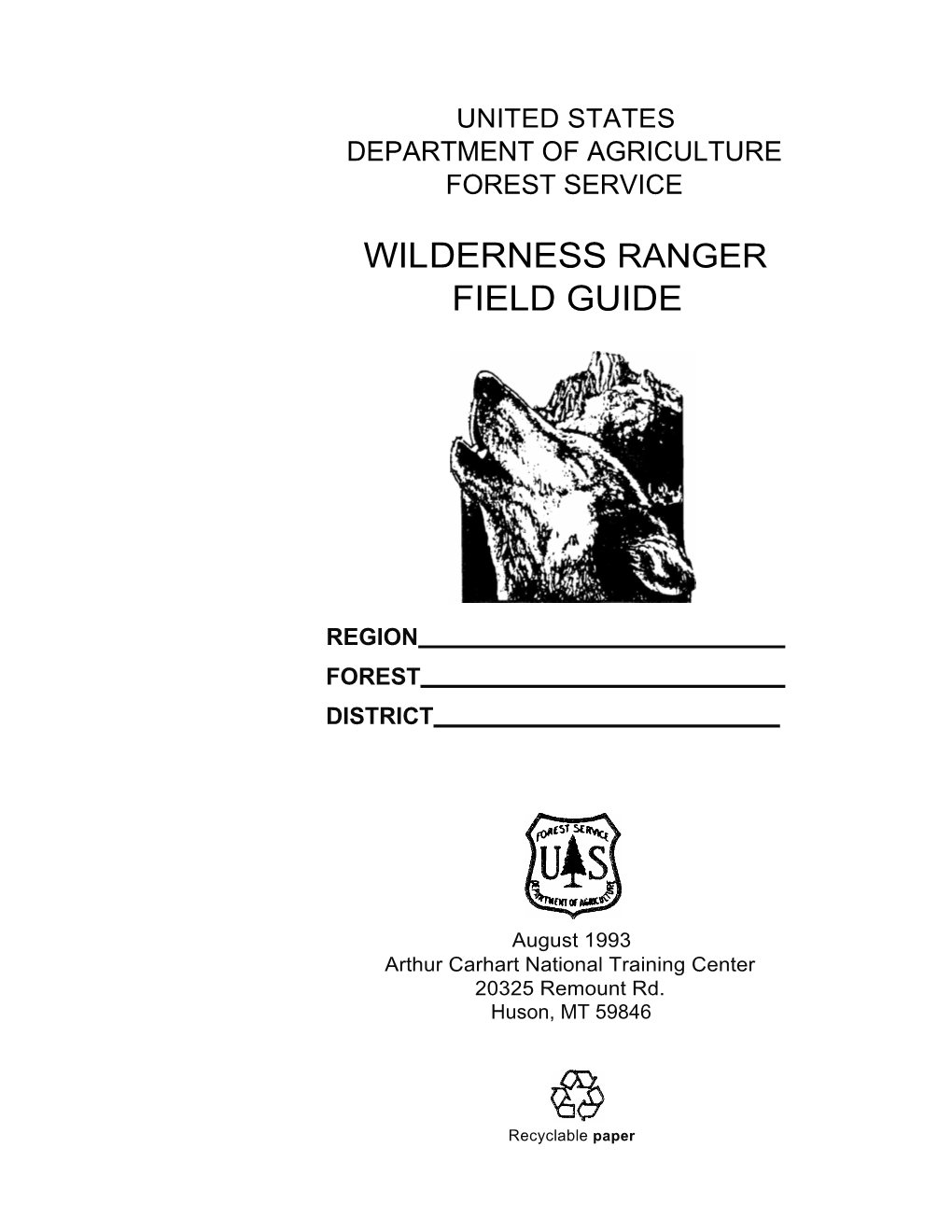 Forest Service 1993 Wilderness Ranger Field Guide