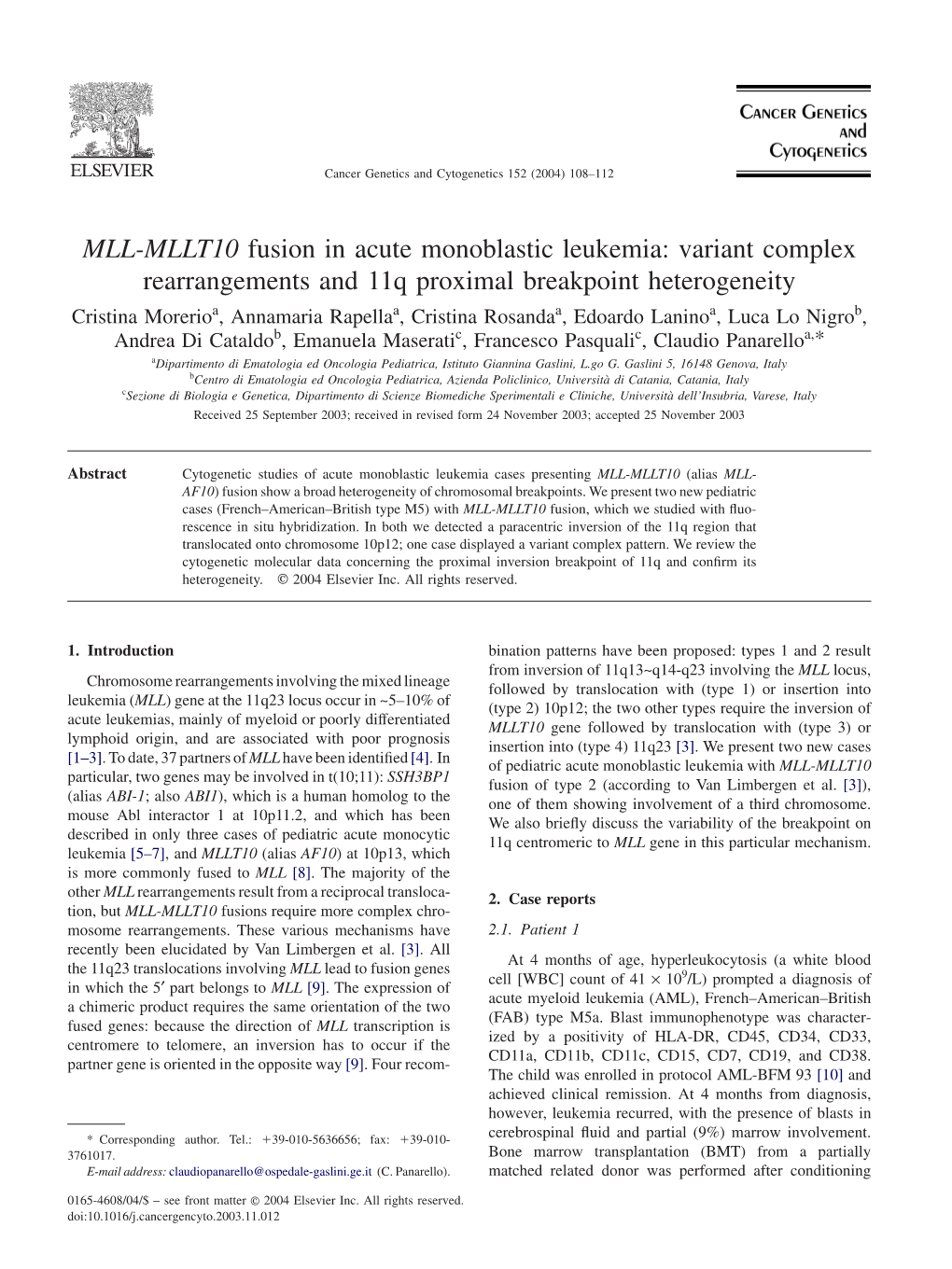 MLL-MLLT10 Fusion in Acute Monoblastic Leukemia