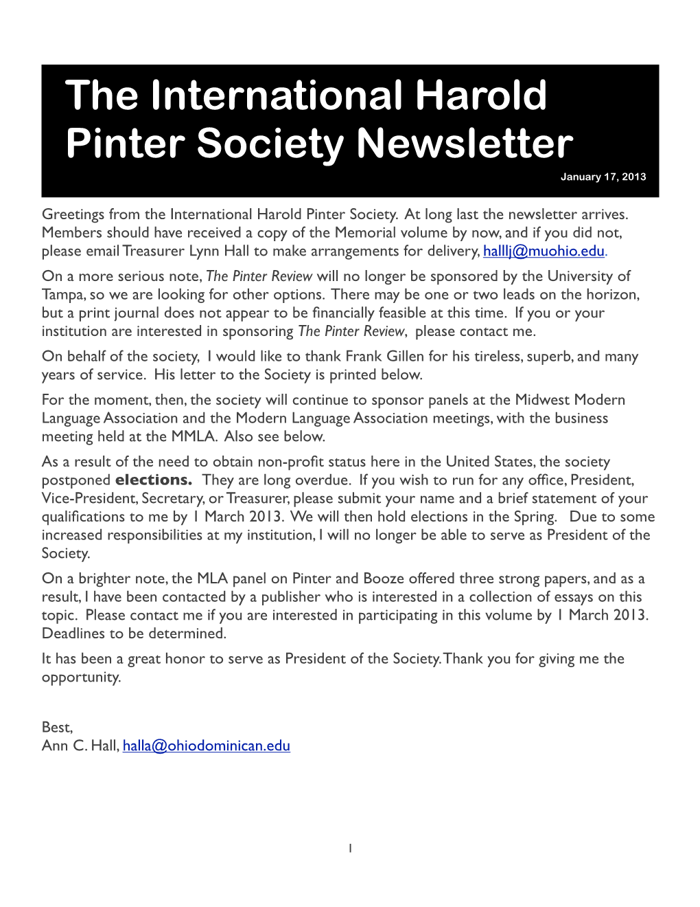 IHPS Newsletter Jan 2013