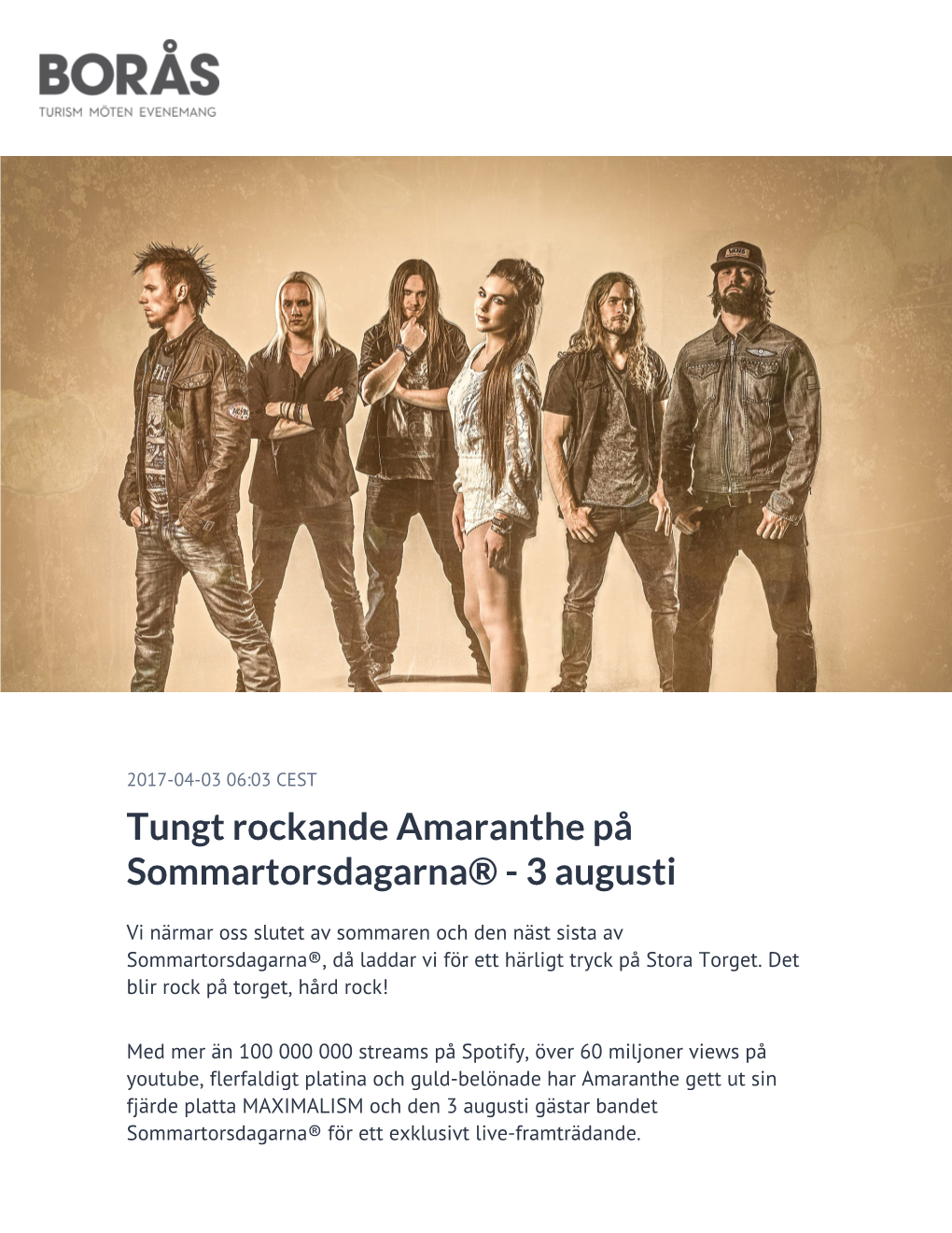 Tungt Rockande Amaranthe På ​Sommartorsdagarna