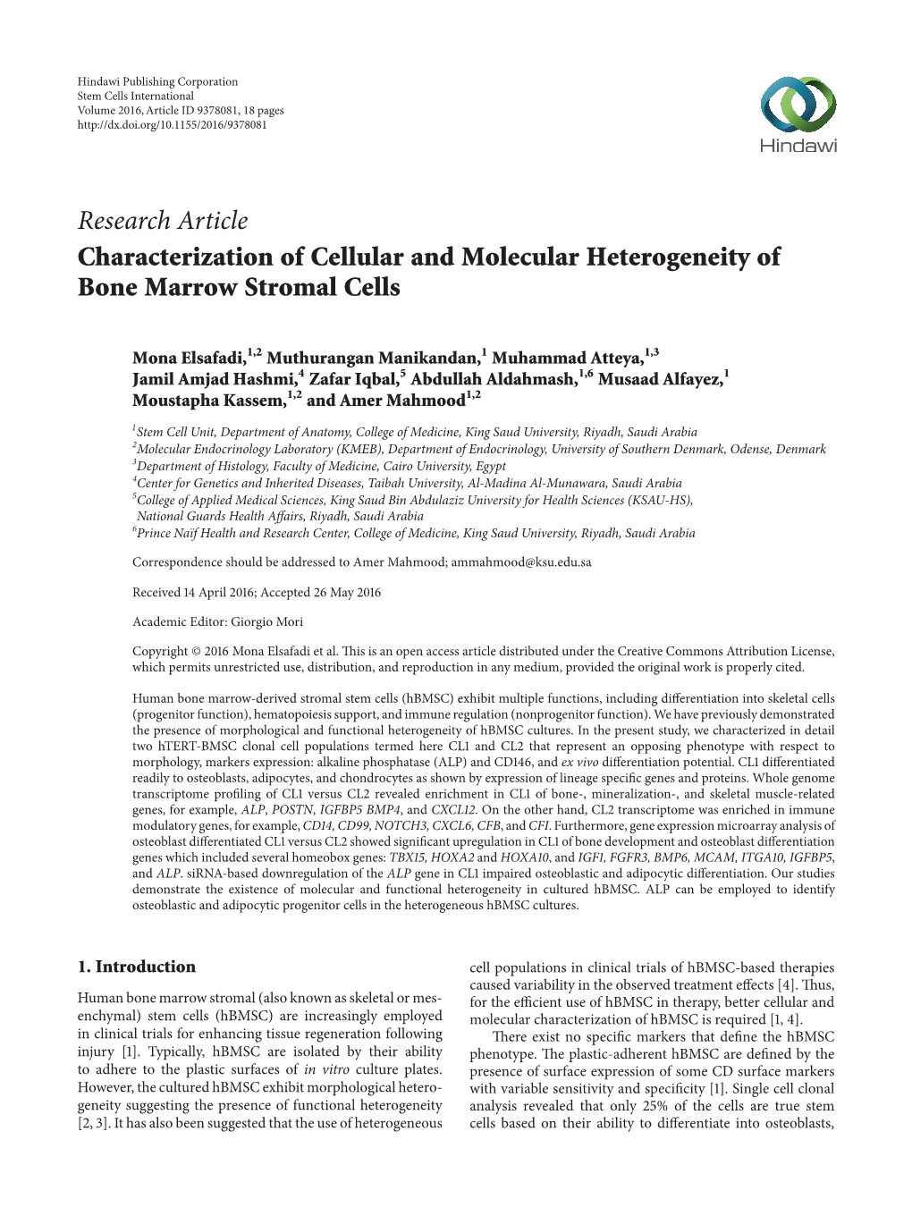 Characterization of Cellular and Molecular Heterogeneity of Bone Marrow Stromal Cells