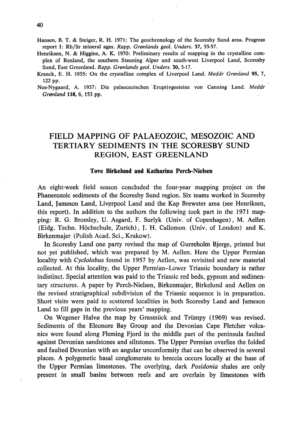 Field Mapping of Palaeozoic, Mesozoic and Tertiary Sediments in the Scoresby Sund Region, East Greenland