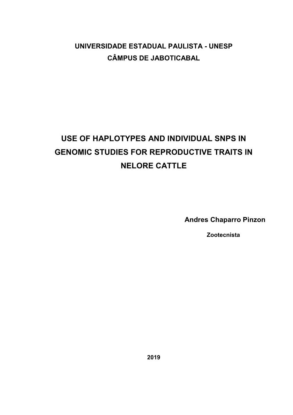 Use of Haplotypes and Individual Snps in Genomic Studies for Reproductive Traits In