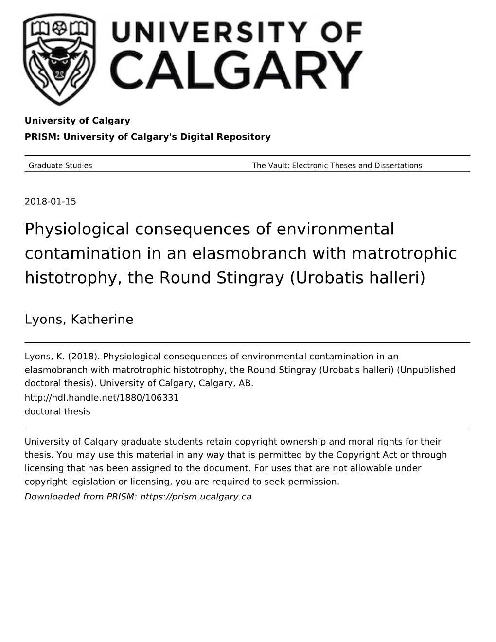 Physiological Consequences of Environmental Contamination in an Elasmobranch with Matrotrophic Histotrophy, the Round Stingray (Urobatis Halleri)