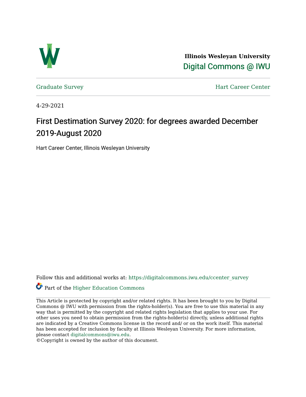 First Destimation Survey 2020: for Degrees Awarded December 2019-August 2020