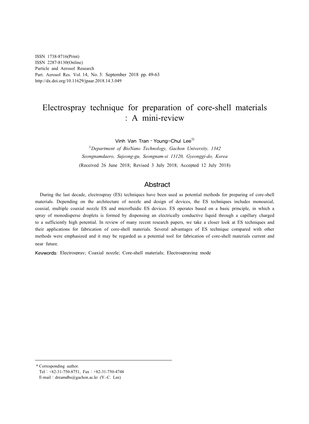 Electrospray Technique for Preparation of Core-Shell Materials : a Mini-Review