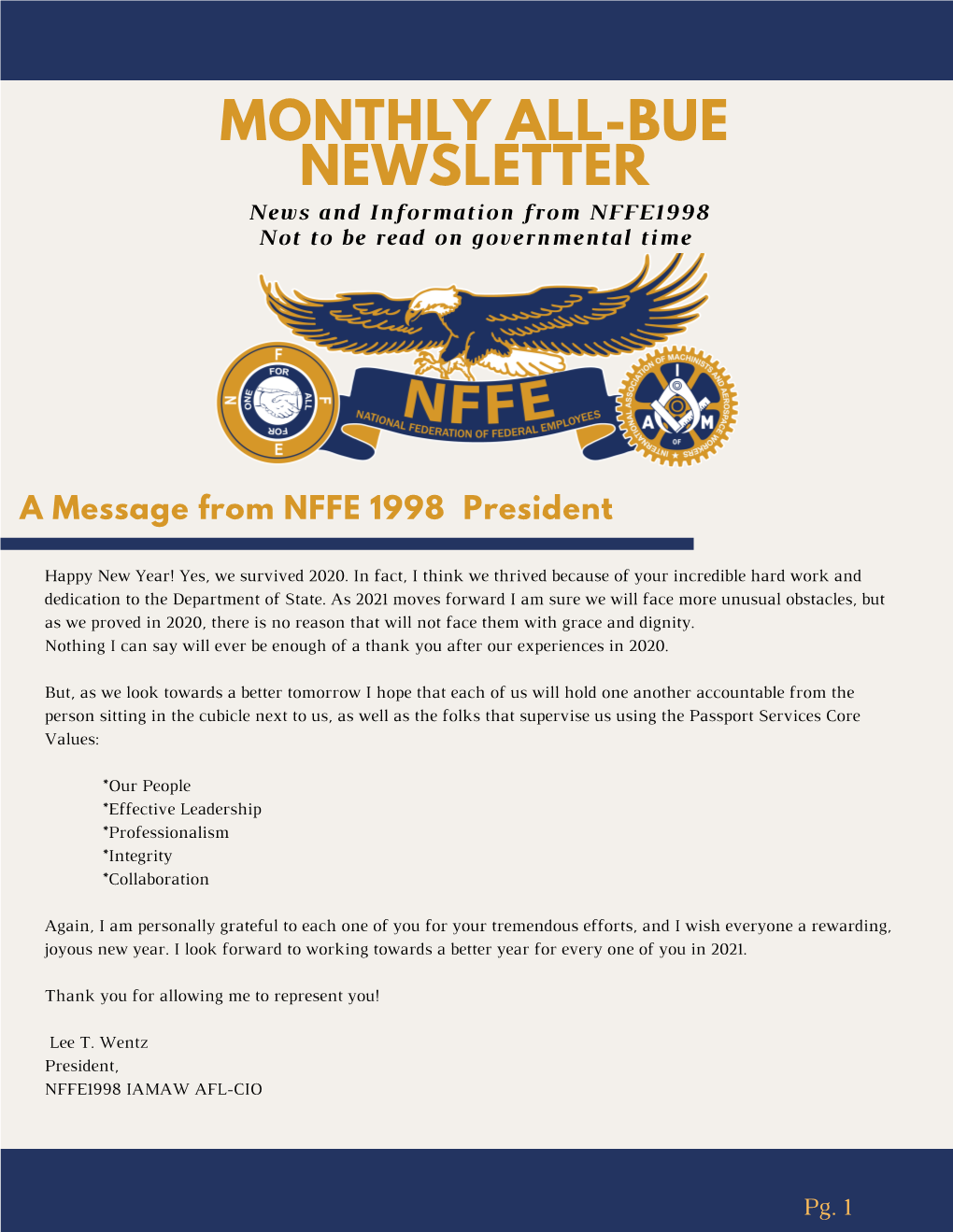 MONTHLY ALL-BUE NEWSLETTER News and Information from NFFE1998 Not to Be Read on Governmental Time