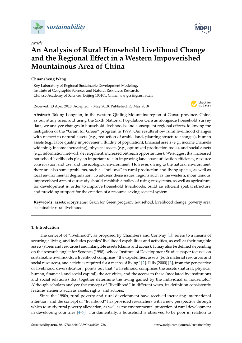 An Analysis of Rural Household Livelihood Change and the Regional Effect in a Western Impoverished Mountainous Area of China