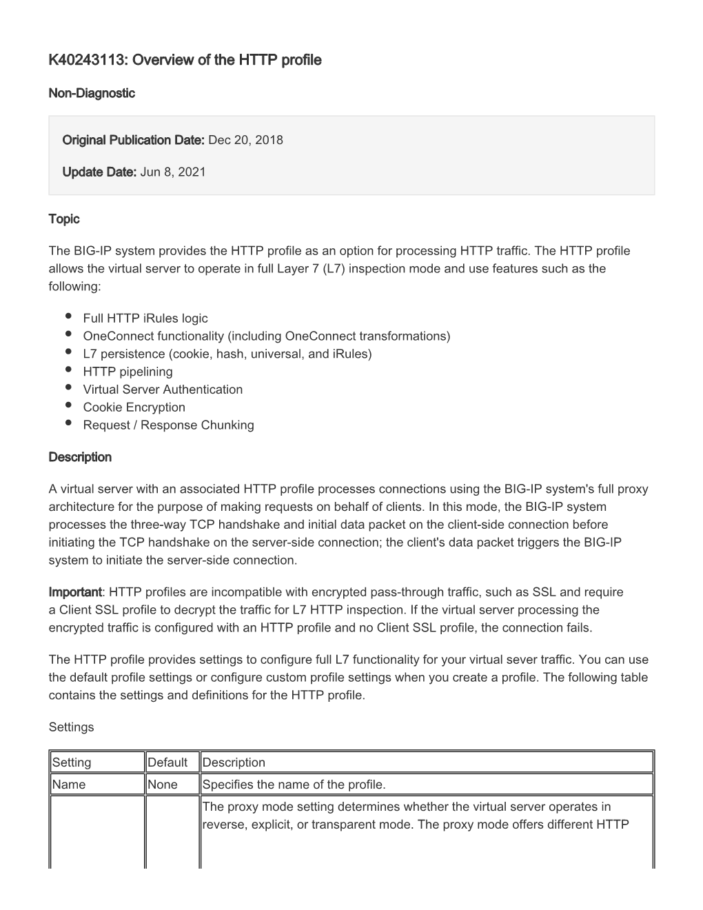 K40243113: Overview of the HTTP Profile