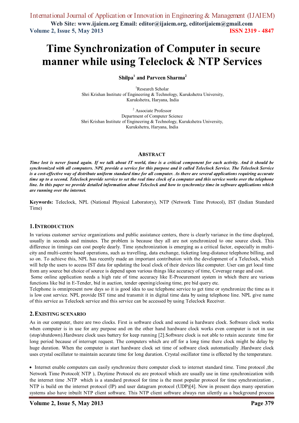 Time Synchronization of Computer in Secure Manner While Using Teleclock & NTP Services