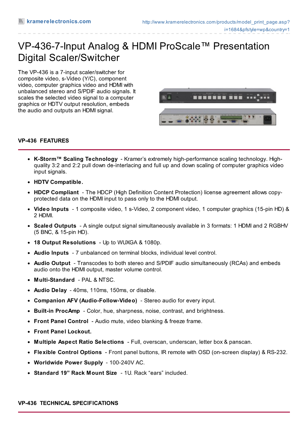 VP-436-7-Input Analog & HDMI Proscale™ Presentation Digital