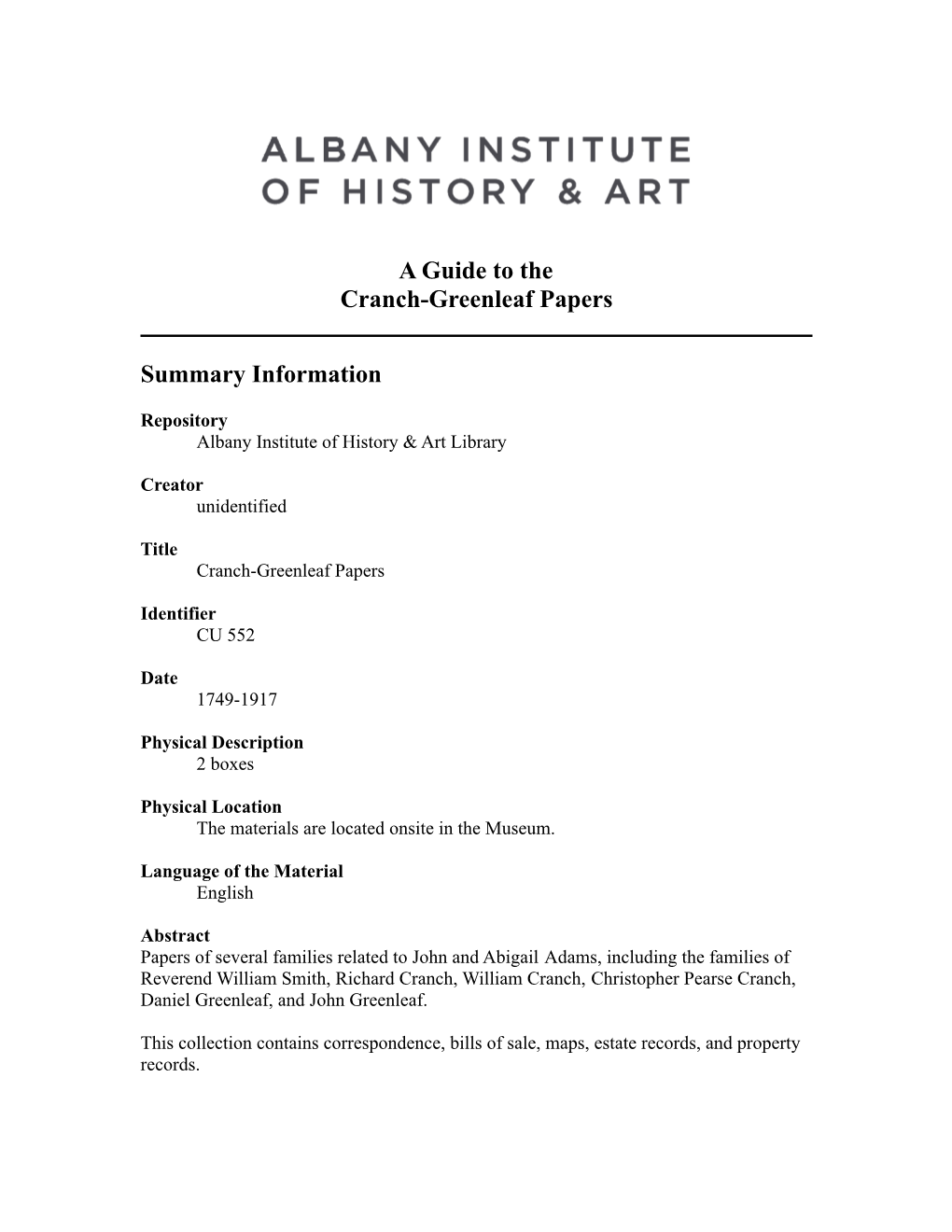 Cranch-Greenleaf Papers