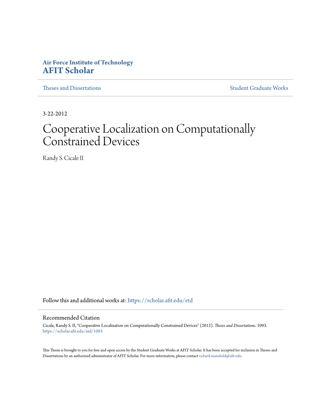 Cooperative Localization on Computationally Constrained Devices Randy S