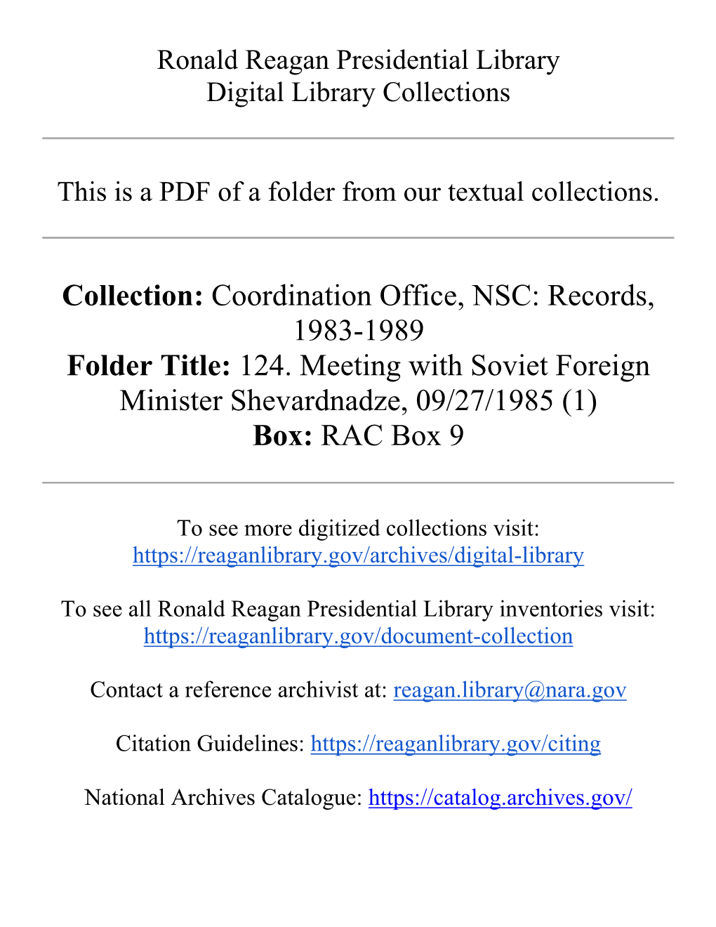 Coordination Office, NSC: Records, 1983-1989 Folder Title: 124