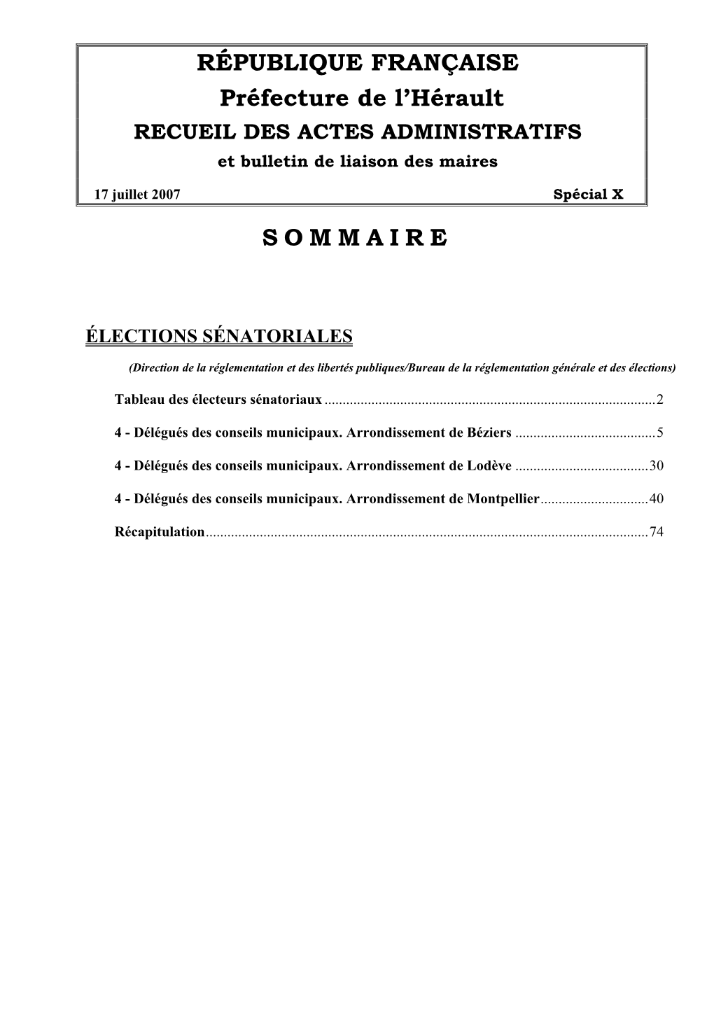 RECUEIL DES ACTES ADMINISTRATIFS Et Bulletin De Liaison Des Maires
