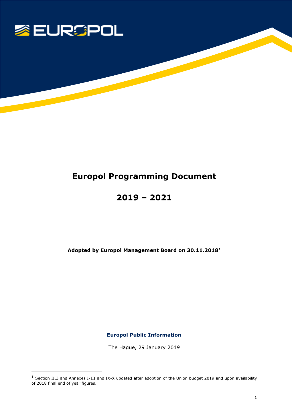 Europol Programming Document 2019 – 2021