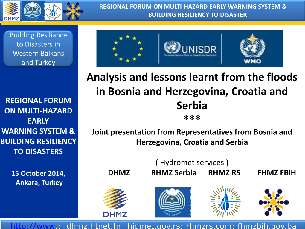 Analysis and Lessons Learnt from the Floods in Bosnia and Herzegovina, Croatia and Serbia