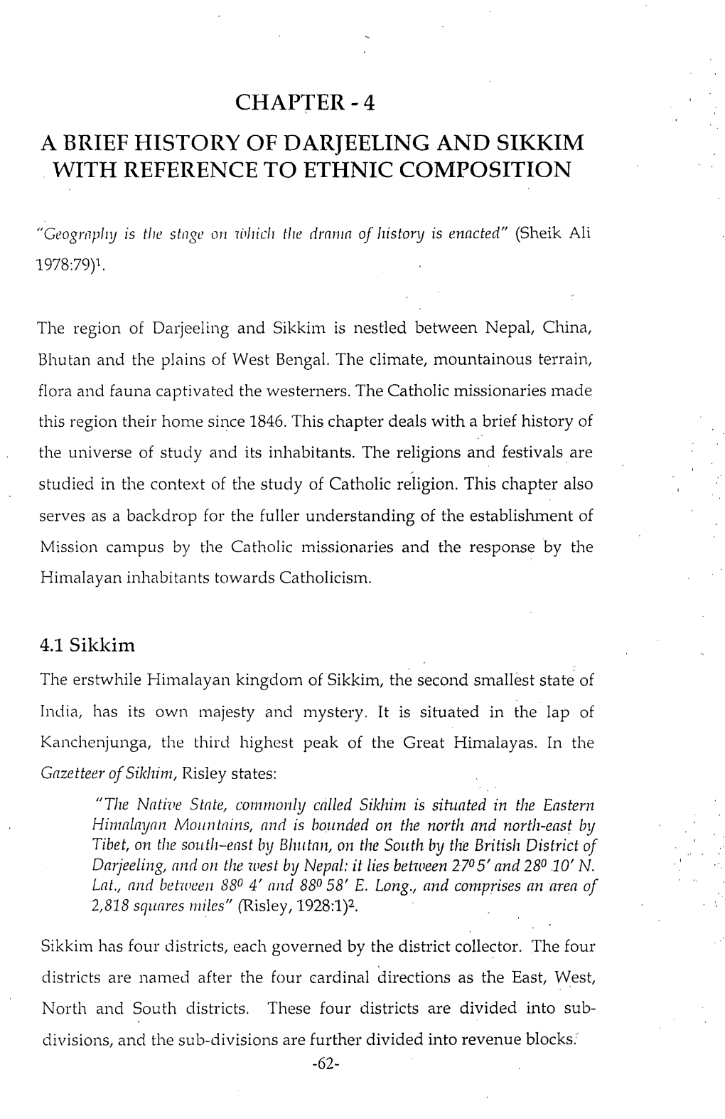 Ci-Iapter - 4 a Brief History of Darjeeling and Sikkim with Reference to Ethnic Composition