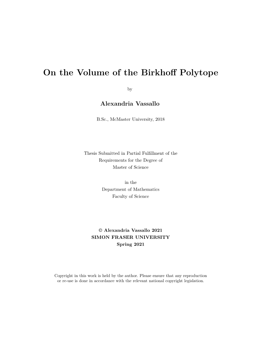 On the Volume of the Birkhoff Polytope