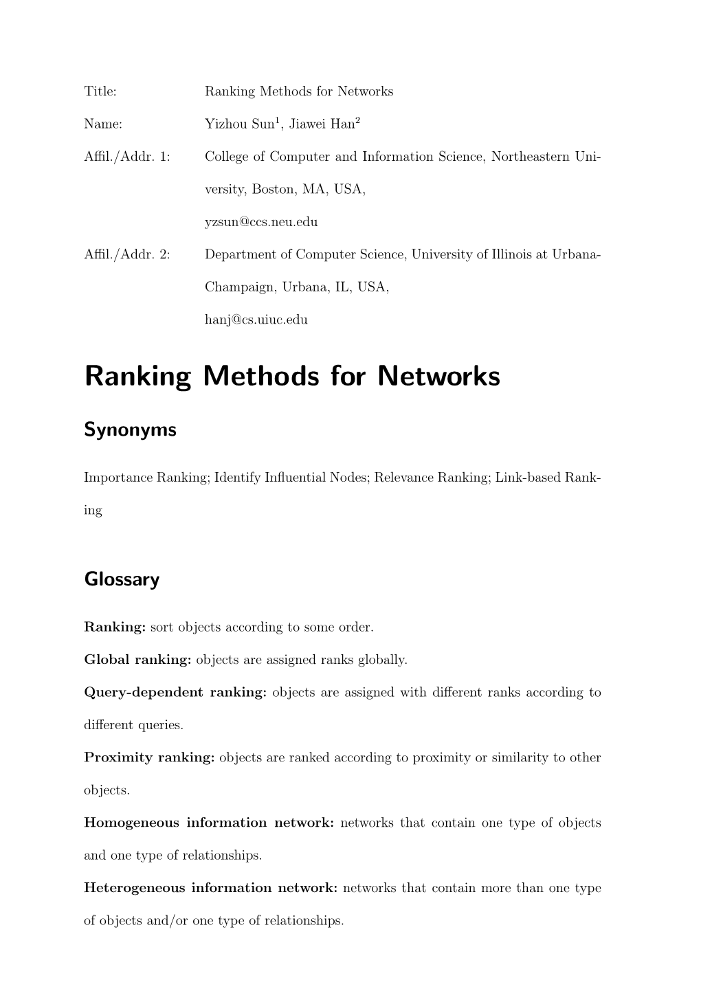 Ranking Methods for Networks