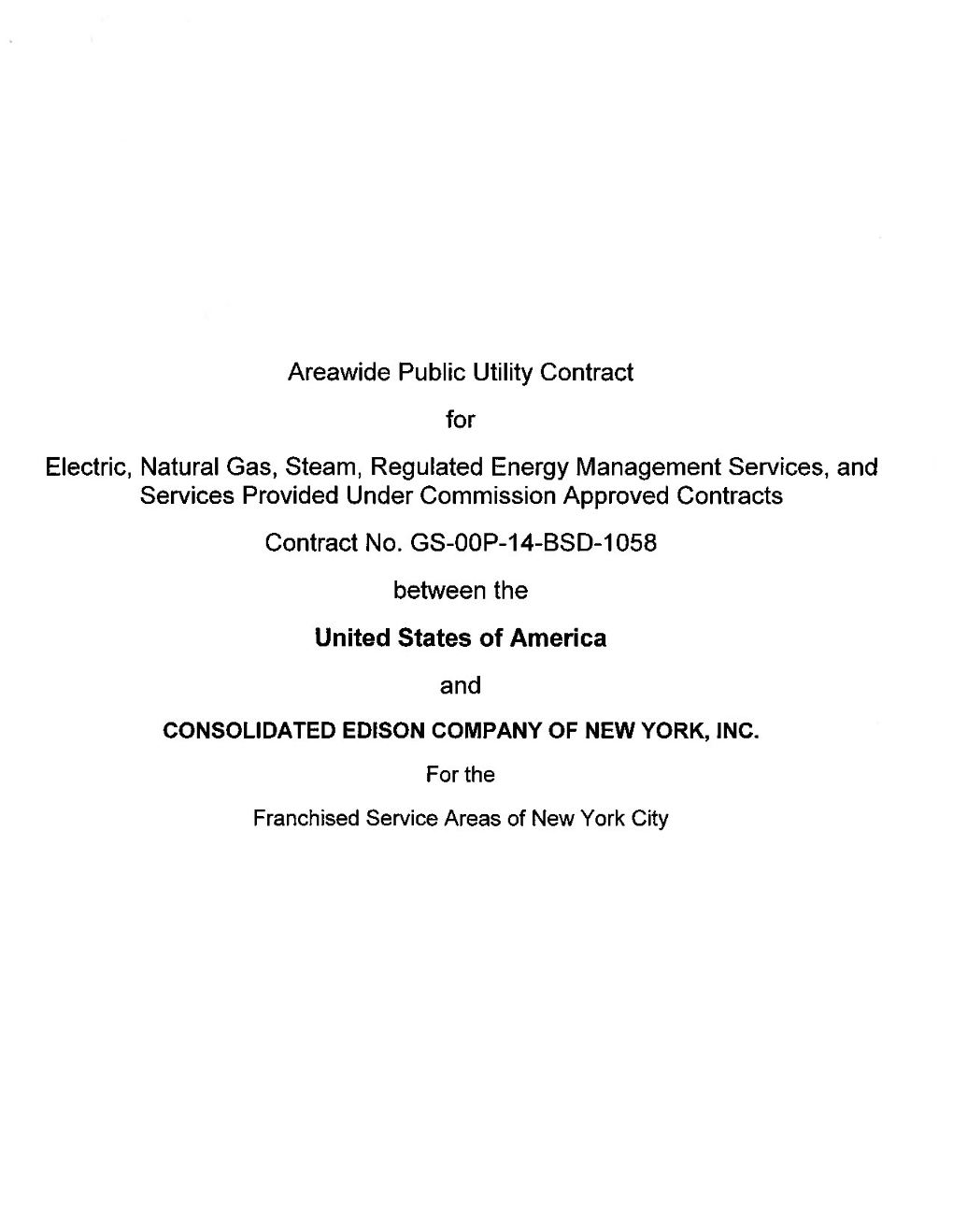 GSA Areawide Contract with Consolidated Edison Company of New York, Inc