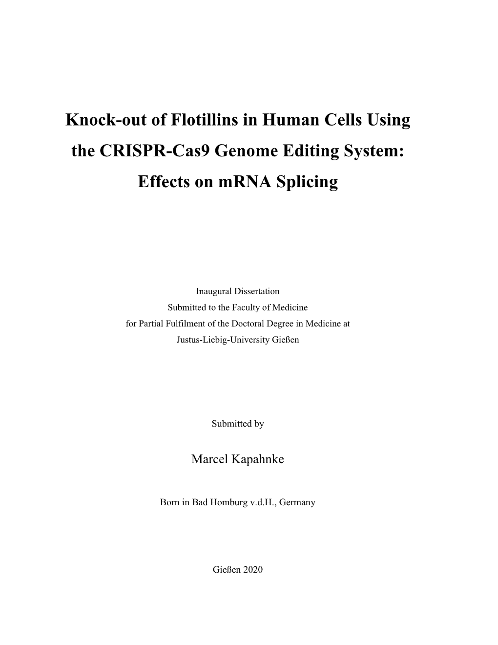 Knock-Out of Flotillins in Human Cells Using the CRISPR-Cas9 Genome Editing System: Effects on Mrna Splicing