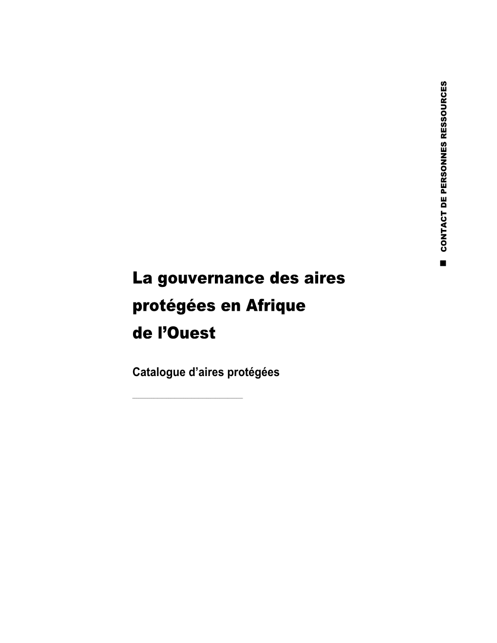 La Gouvernance Des Aires Protégées En Afrique De L'ouest