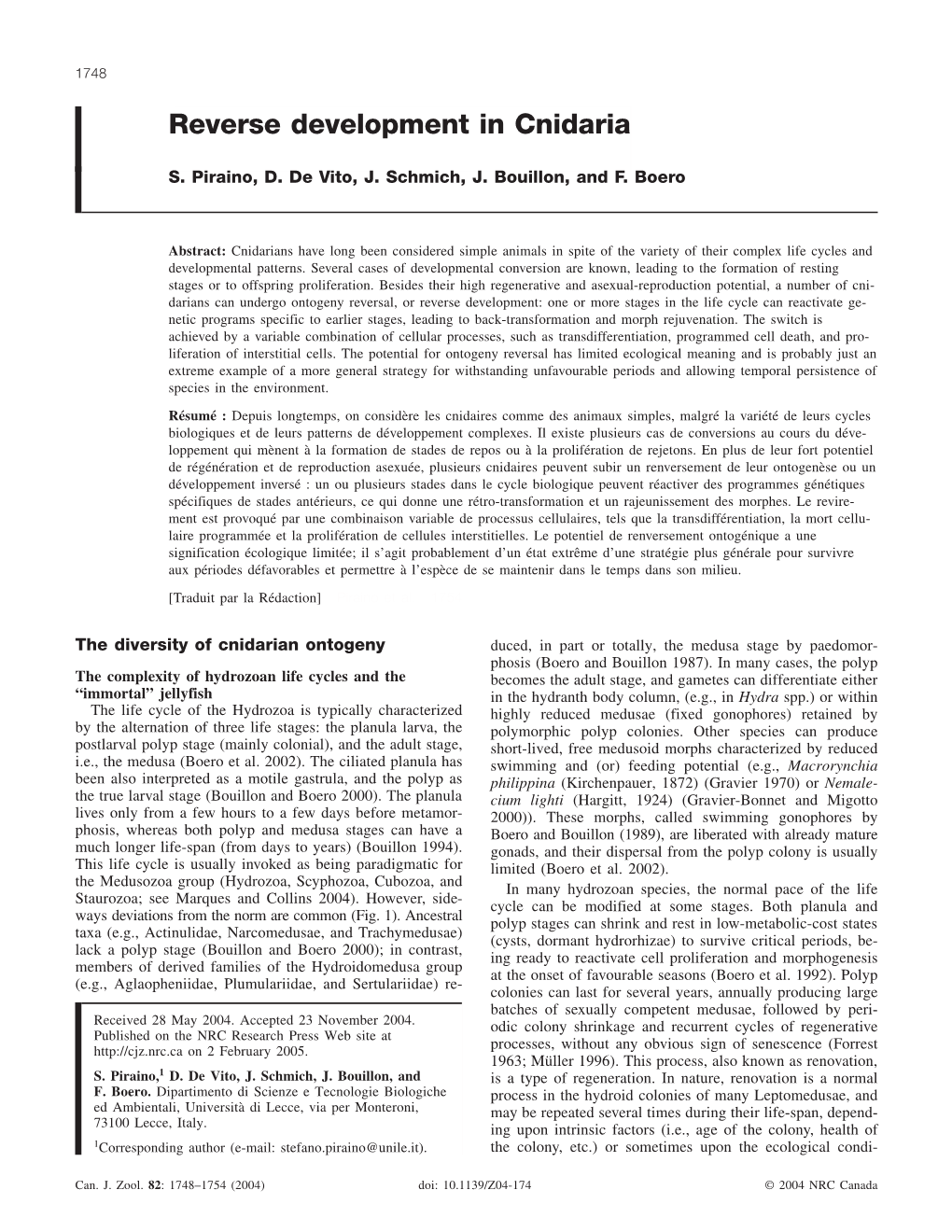 Reverse Development in Cnidaria