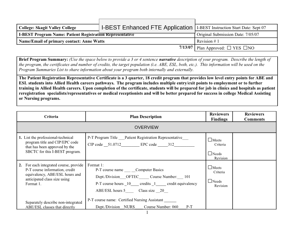 I-BEST Enhanced FTE Application