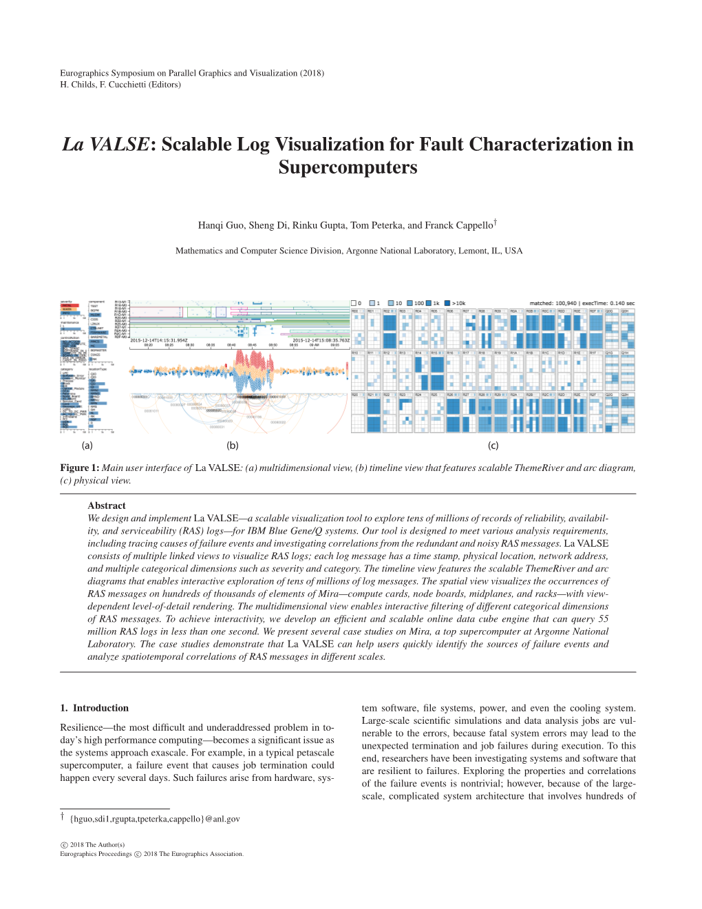 La VALSE: Scalable Log Visualization for Fault Characterization in Supercomputers