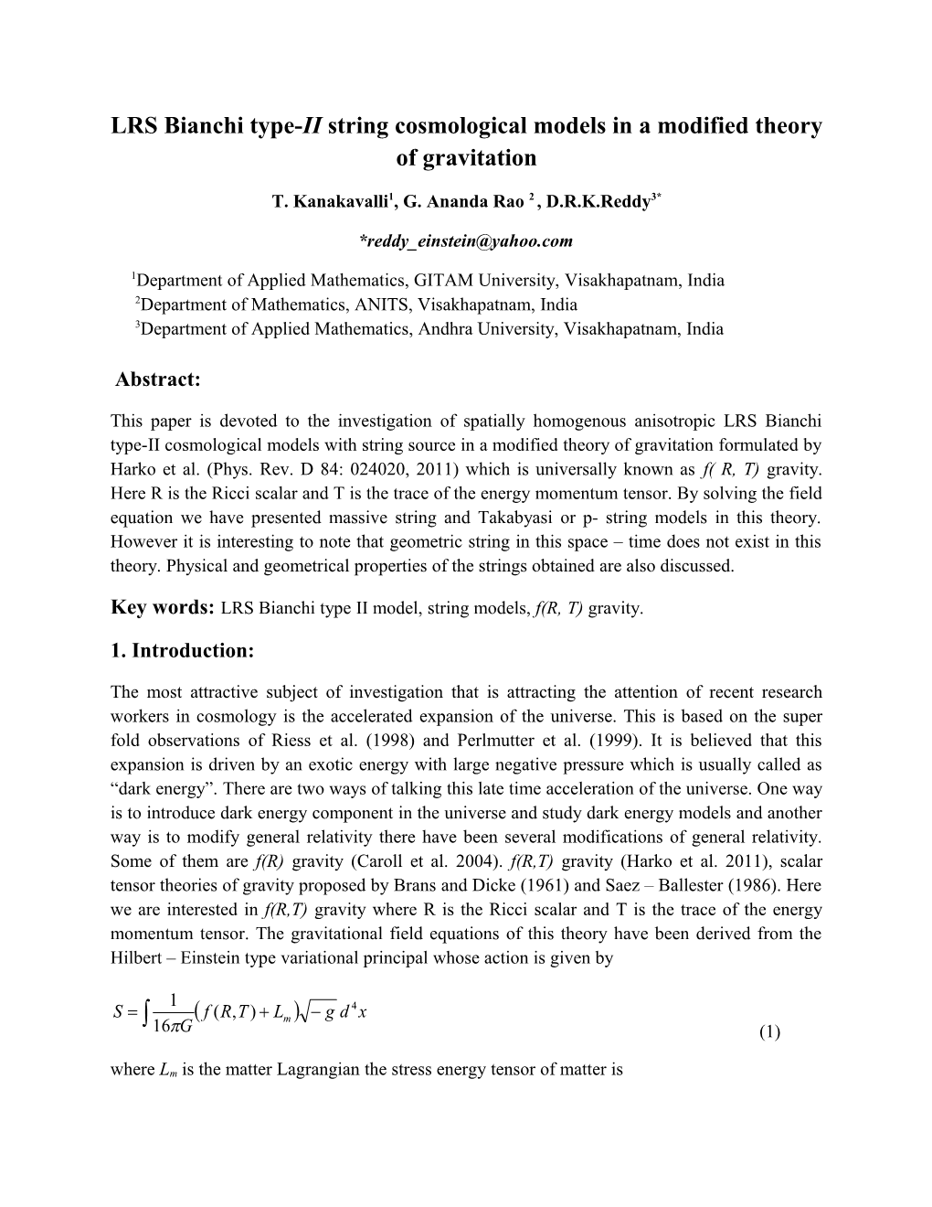 LRS Bianchi Type-II String Cosmological Models in a Modified Theory of Gravitation