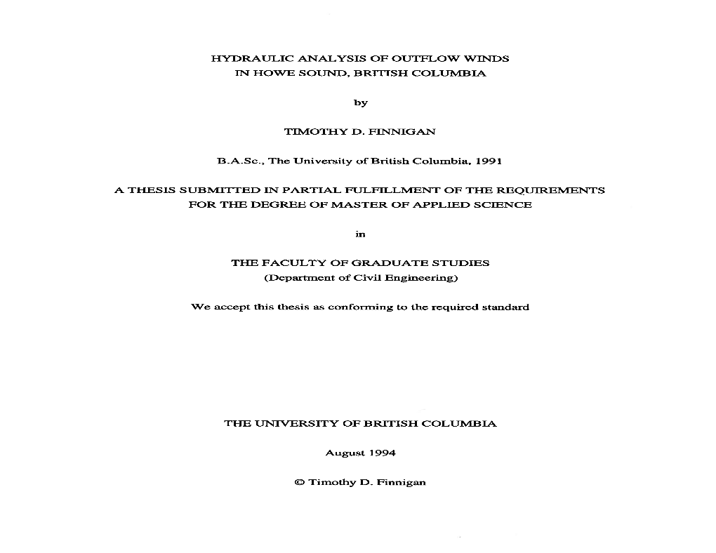 Hydraulic Analysis of Outflow Winds in Howe Sound, British Columbia