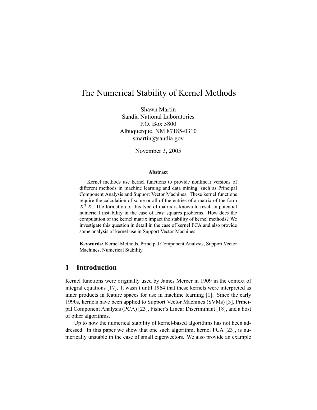 The Numerical Stability of Kernel Methods