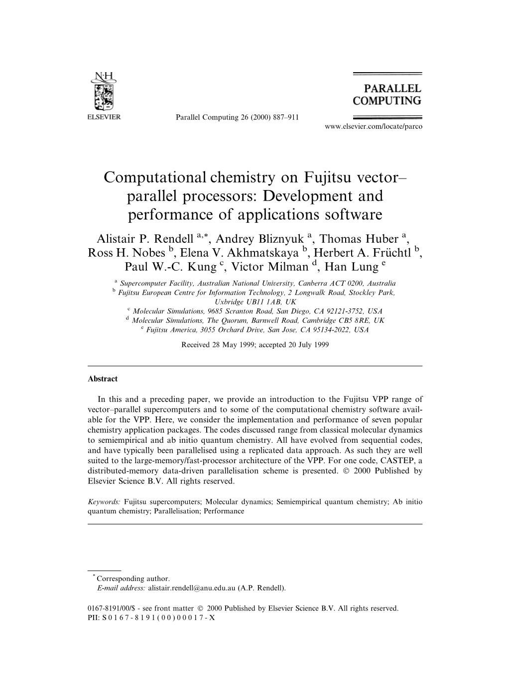 Computational Chemistry on Fujitsu Vector± Parallel Processors: Development and Performance of Applications Software