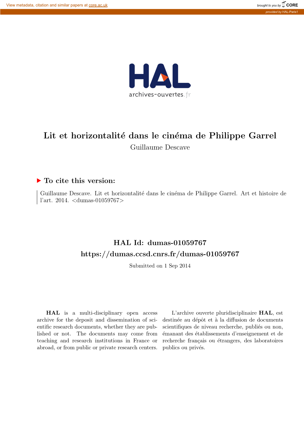 Lit Et Horizontalité Dans Le Cinéma De Philippe Garrel