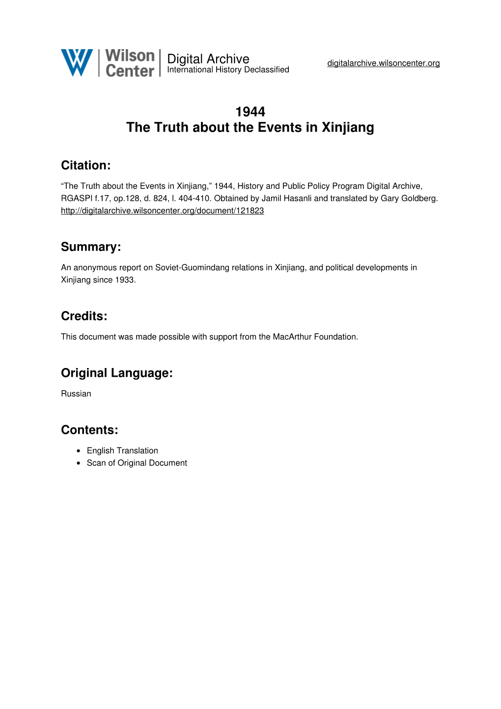 1944 the Truth About the Events in Xinjiang
