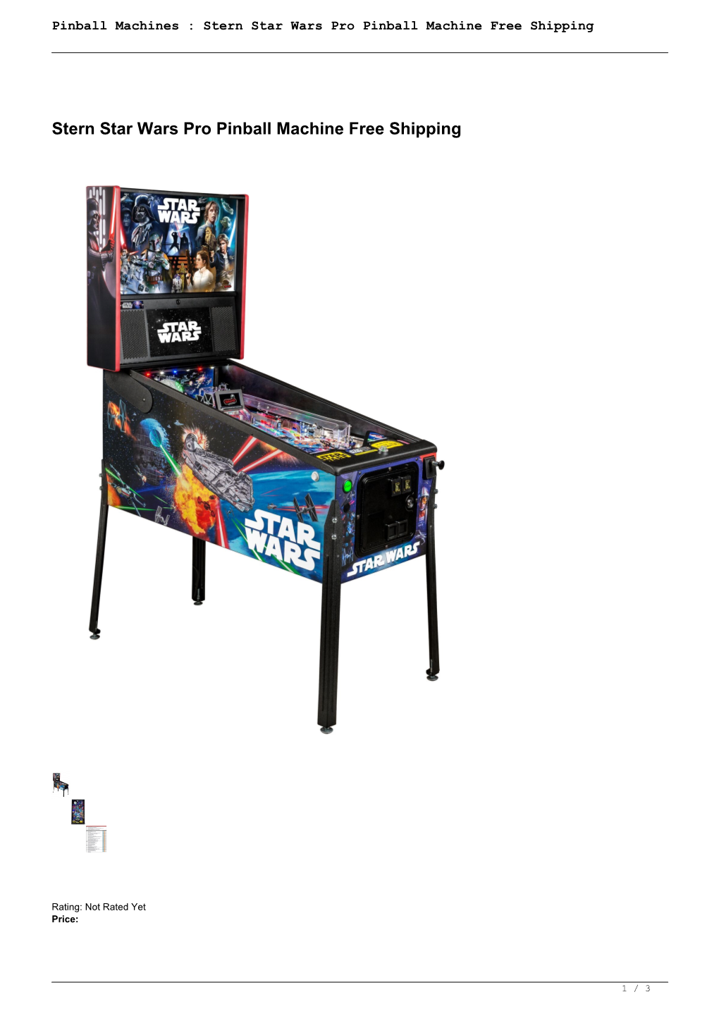 Stern Star Wars Pro Pinball Machine Free Shipping