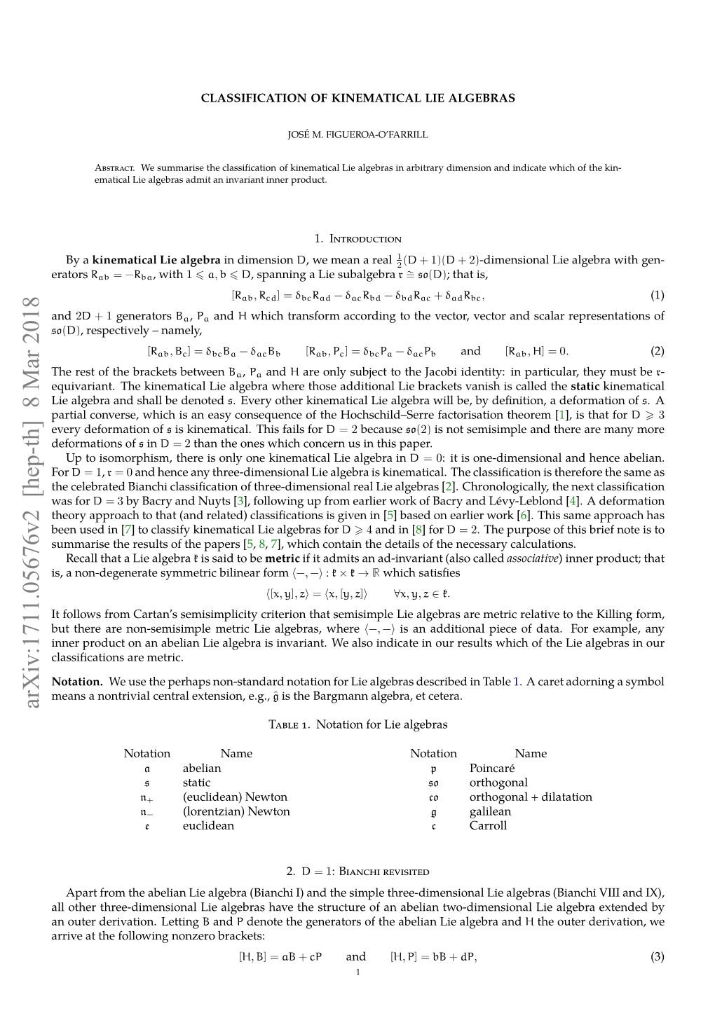 Classification of Kinematical Lie Algebras 3