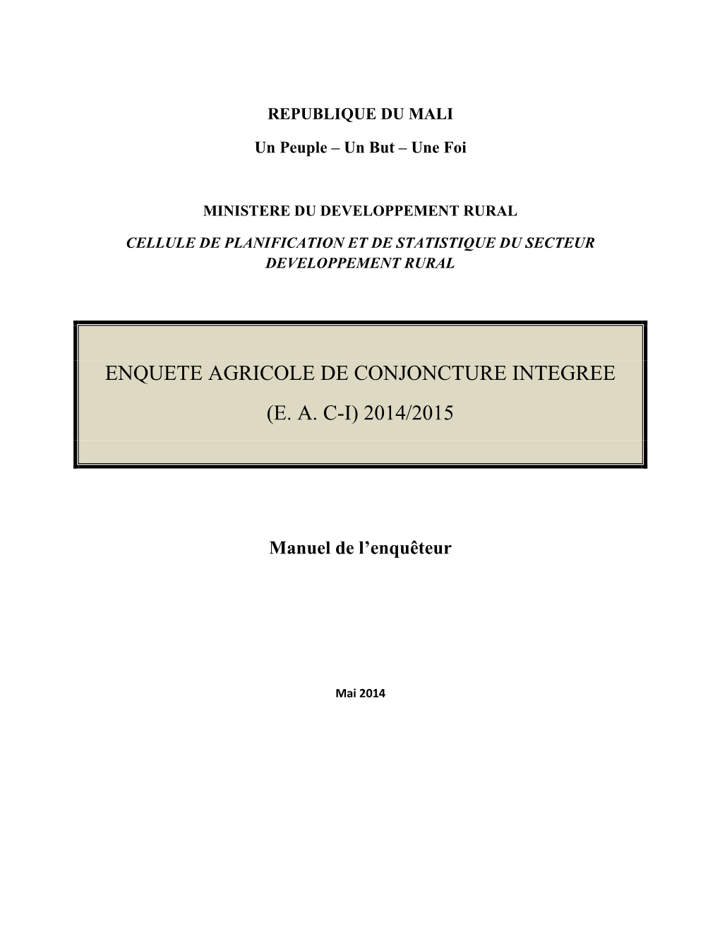 Enquete Agricole De Conjoncture Integree (E. A. C-I) 2014/2015