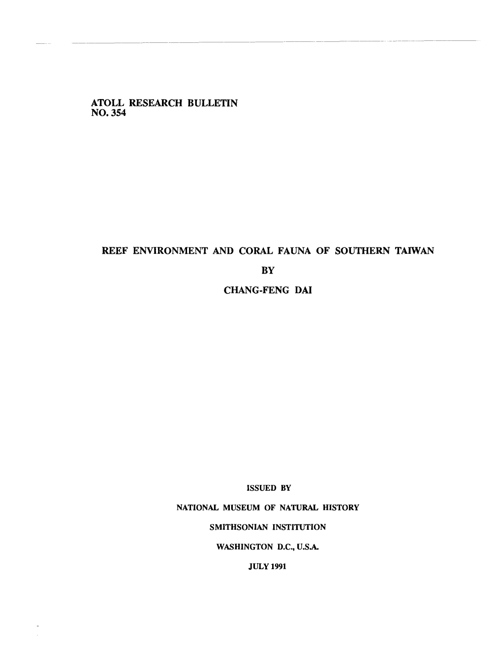 Atoll Research Bulletin No. 354 Reef Environment And