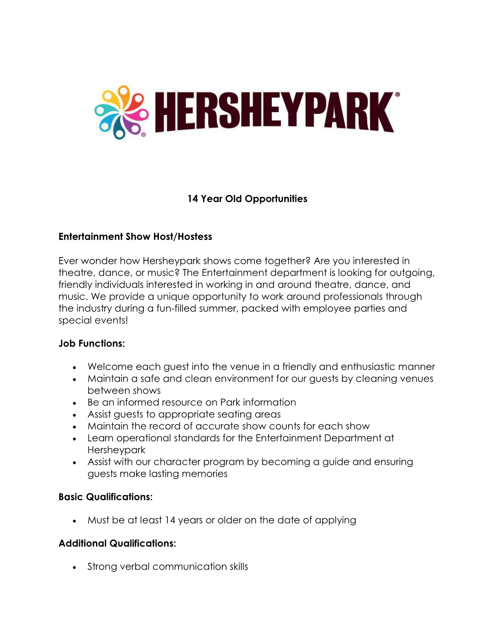 14 Year Old Opportunities Entertainment Show Host/Hostess Ever Wonder How Hersheypark Shows Come Together?
