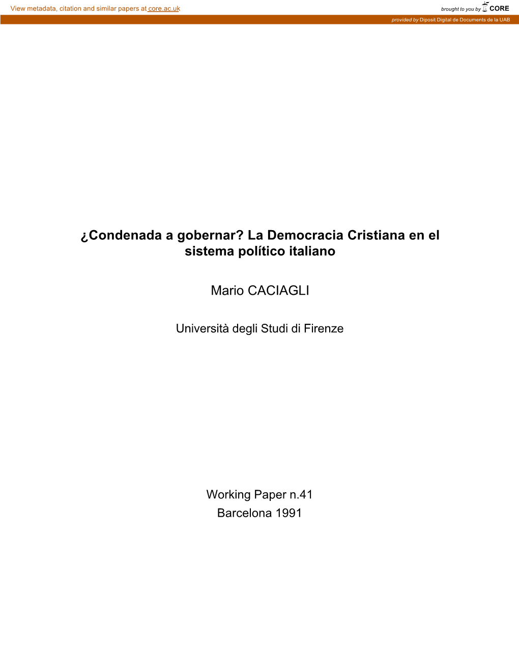 La Democracia Cristiana En El Sistema Político Italiano