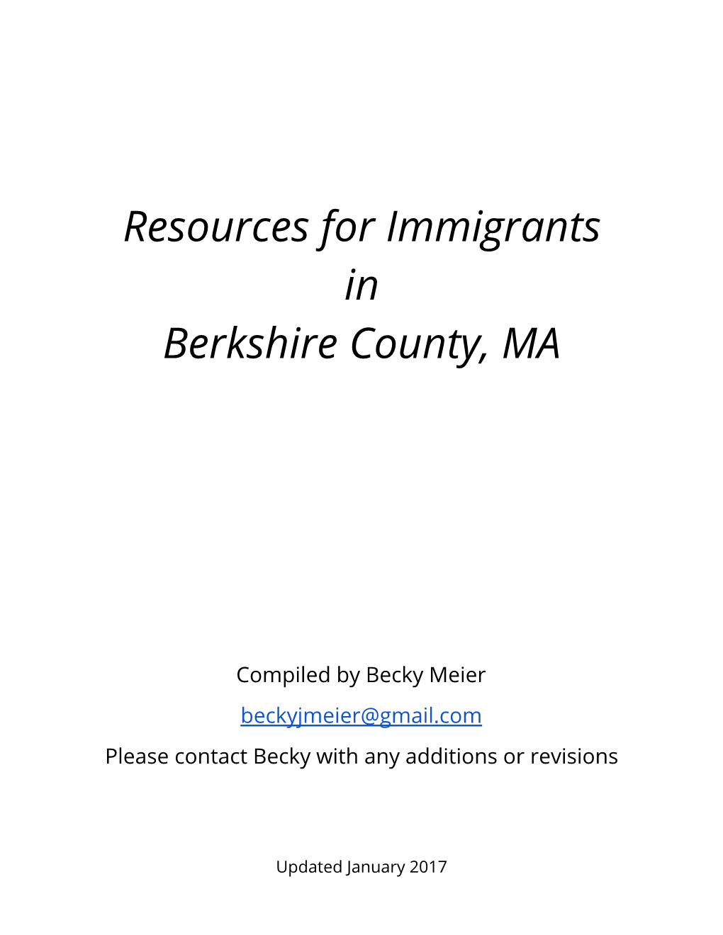 Resources for Immigrants in Berkshire County, MA