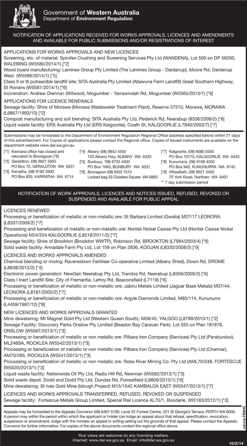 Government of Western Australia Department of Environment Regulation