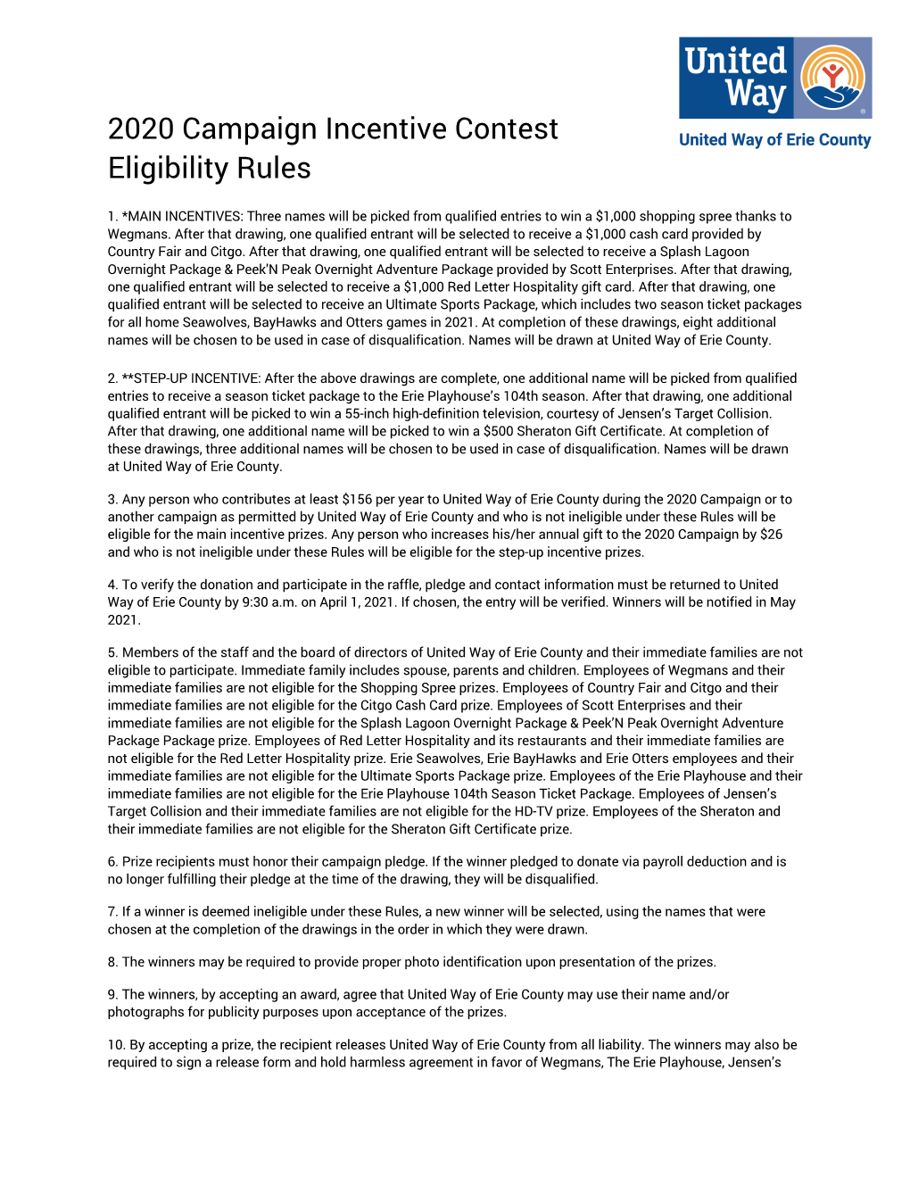 2020 Campaign Incentive Contest Eligibility Rules