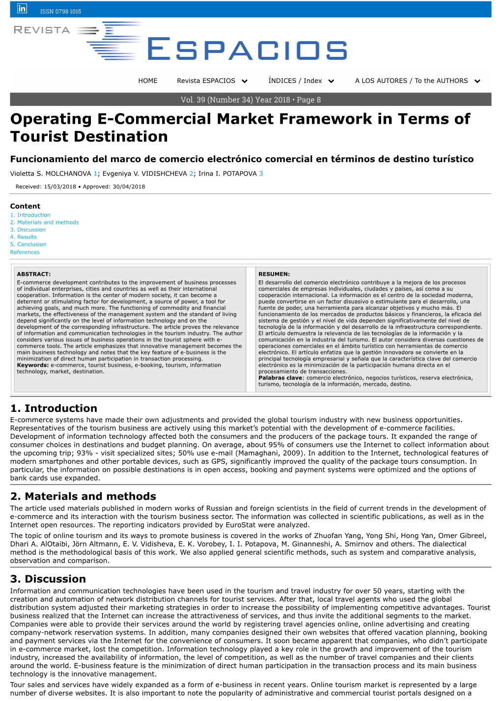 Operating E-Commercial Market Framework in Terms of Tourist Destination
