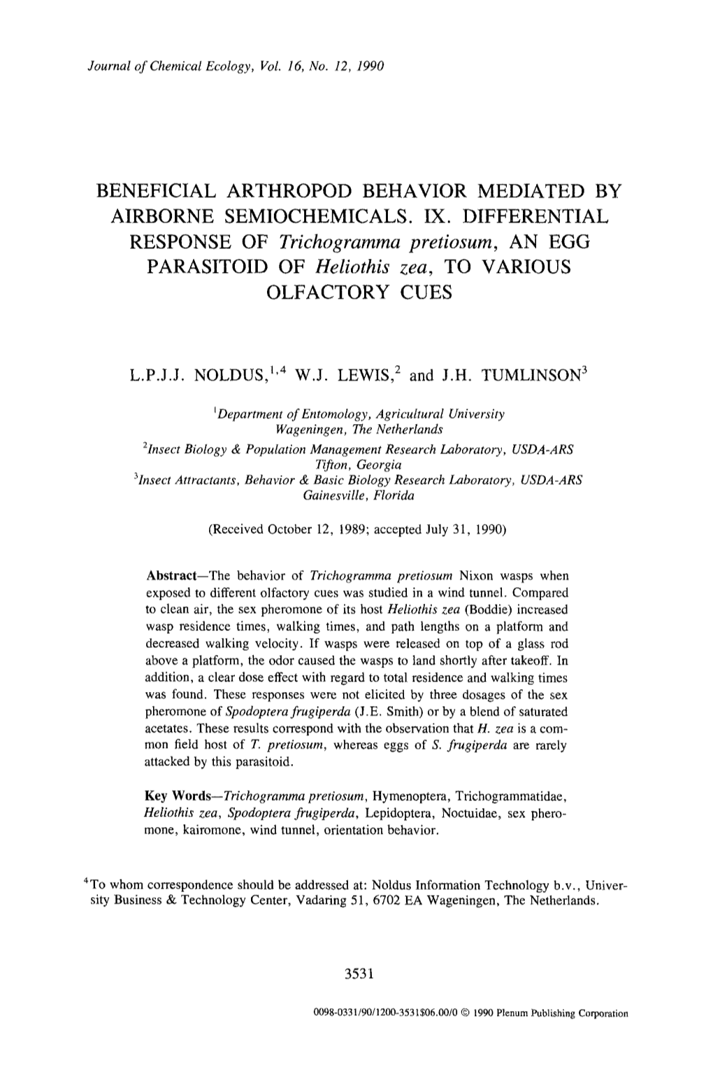 Beneficial Arthropod Behavior Mediated by Airborne Semiochemicals